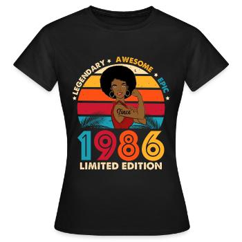 1986 Birthday Afro Woman Limited Edition - Frauen T-Shirt - Schwarz - Vorne - AI Model Female 172 dark (172cm)