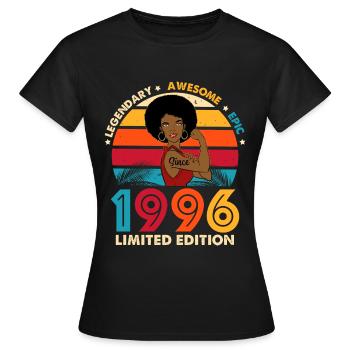 Anniversaire 1996 Femme Afro Edition Limitée - T-shirt Femme - noir - Devant - AI Model Female 172 dark (172cm)