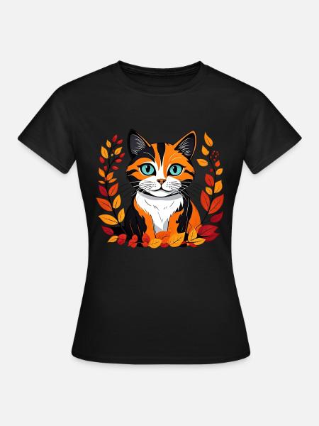 Herbst-Katze - Frauen T-Shirt - Schwarz
