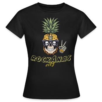 RockAnas - Crazy Ananas Bekleidung by Mujo - Frauen T-Shirt - Schwarz - Vorne - AI Model Female 172 dark (172cm)