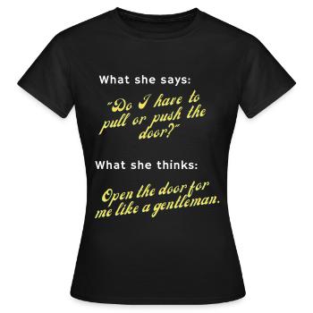 Ouvrez-le comme un gentleman! - T-shirt Femme - noir - Devant - AI Model Female 172 dark (172cm)