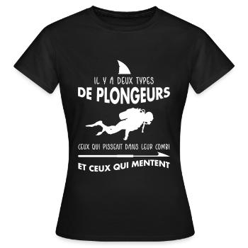 Plongeur qui ment - Humour plongée sous-marine - T-shirt Femme - noir - Devant - AI Model Female 172 dark (172cm)