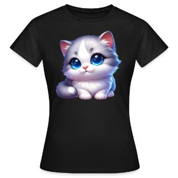 Eine niedliche Katze mit blauen Kulleraugen - Frauen T-Shirt - Schwarz - Vorne - AI Model Female 172 dark (172cm)