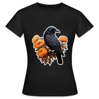 Corbeau sur fleur buisson Halloween automne - T-shirt Femme - noir - Devant - AI Model Female 172 dark (172cm)