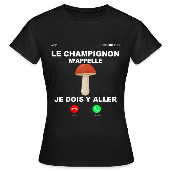 Cueillette champignons cadeau humour - T-shirt Femme - noir - Devant - AI Model Female 172 dark (172cm)