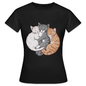 Niedliche Katzen schmusen zusammen für - Frauen T-Shirt - Schwarz - Vorne - AI Model Female 172 dark (172cm)
