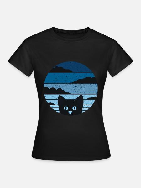 Retro Katze Shirt Katzen T-Shirt Cool Vintage Cat - Frauen T-Shirt - Schwarz