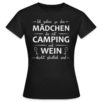 Mädchen Camping Wein Alkohol glücklich - Spruch - Frauen T-Shirt - Schwarz - Vorne - AI Model Female 172 dark (172cm)