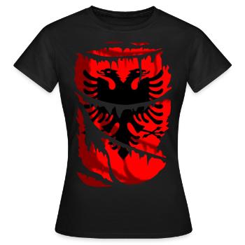 Drapeau de l’Albanie, effet tissu cassé ou déchiré - T-shirt Femme - noir - Devant - AI Model Female 172 dark (172cm)