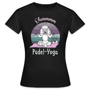 Pudelmotiv, Ohmmmm - weißer Pudel praktiziert Yoga - Frauen T-Shirt - Schwarz - Vorne - AI Model Female 172 dark (172cm)