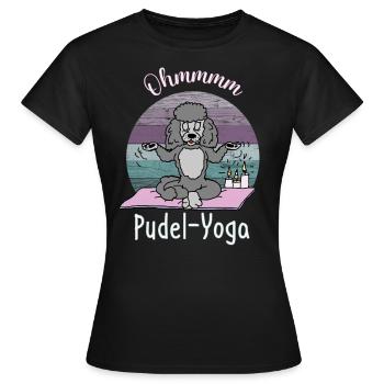 Pudelmotiv, Ohmmmm - Silber Pudel praktiziert Yoga - Frauen T-Shirt - Schwarz - Vorne - AI Model Female 172 dark (172cm)