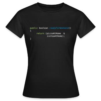 JAVA CODE - READY FOR WEEKEND - Women's T-Shirt - black - Front - AI Model Female 172 dark (172cm)
