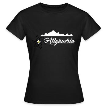 Allgäuerin - Bergkette & Edelweiss Design Weiß - Frauen T-Shirt - Schwarz - Vorne - AI Model Female 172 dark (172cm)