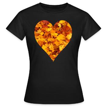 Herbstliebhaber, Buntes Laub mit Herz - Frauen T-Shirt - Schwarz - Vorne - AI Model Female 172 dark (172cm)