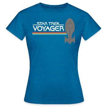 Star Trek Voyager Regenbogen Logo - Frauen T-Shirt - Antikblaues Saphir meliert - Vorne - AI Model Female 172 dark (172cm)
