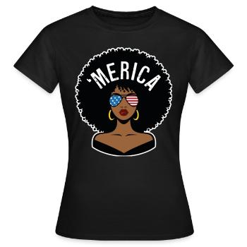 "merica Afro - Frauen T-Shirt - Schwarz - Vorne - AI Model Female 172 dark (172cm)