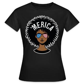 "merica Afro - Frauen T-Shirt - Schwarz - Vorne - AI Model Female 172 dark (172cm)