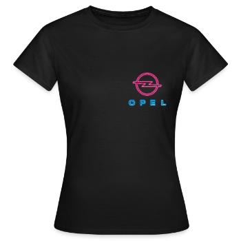 Opel Retro Neon-Brustlogo In Blau Und Pink - Frauen T-Shirt - Schwarz - Vorne - AI Model Female 172 dark (172cm)