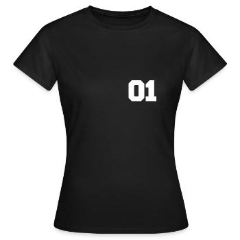 01 Jersey font - Women's T-Shirt - black - Front - AI Model Female 172 dark (172cm)