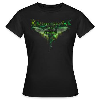 Love Life / Stay Vegan [green] - Frauen T-Shirt - Schwarz - Vorne - AI Model Female 172 dark (172cm)