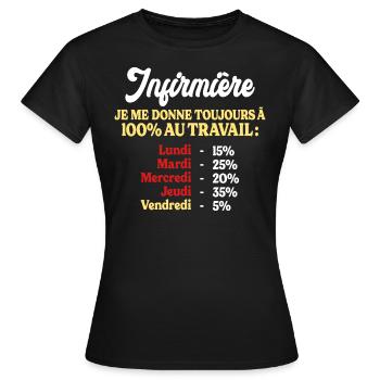 100% Au Travail Citation Drôle Travail Infirmière - T-shirt Femme - noir - Devant - AI Model Female 172 dark (172cm)