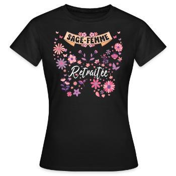 Papillon Femme Sage Femme Retraite - T-shirt Femme - noir - Devant - AI Model Female 172 dark (172cm)
