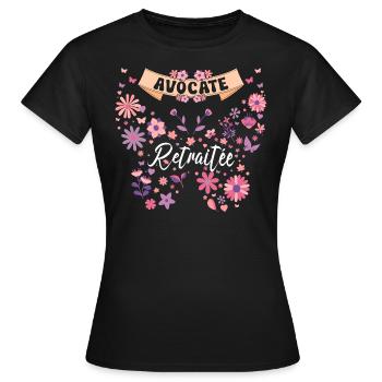 Papillon Fleurs Femme Avocate Retraite - T-shirt Femme - noir - Devant - AI Model Female 172 dark (172cm)