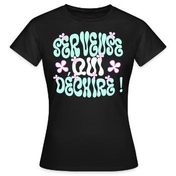 Serveuse Qui Déchire Serveuse Humour - T-shirt Femme - noir - Devant - AI Model Female 172 dark (172cm)