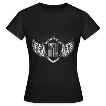 Grillzange Grillen Wappen Besteck - Frauen T-Shirt - Schwarz - Vorne - AI Model Female 172 dark (172cm)