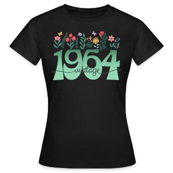 Motif Fleurs 1964 Fête Anniversaire Femme 60 Ans - T-shirt Femme - noir - Devant - AI Model Female 172 dark (172cm)