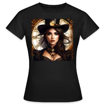 Sexy fille steampunk avec chapeau et montre - T-shirt Femme - noir - Devant - AI Model Female 172 dark (172cm)