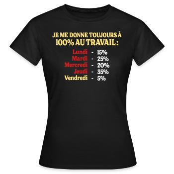100% Au Travail Citation Drôle Travail Bureau - T-shirt Femme - noir - Devant - AI Model Female 172 dark (172cm)