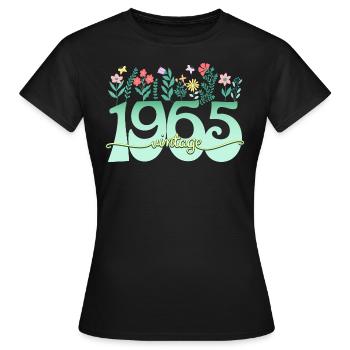 Motif Fleurs 1965 Fête Anniversaire Femme 60 Ans - T-shirt Femme - noir - Devant - AI Model Female 172 dark (172cm)