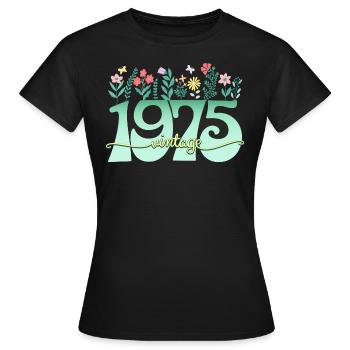 Flower Pattern 1975 Birthday Party Woman 50 Years - Women's T-Shirt - black - Front - AI Model Female 172 dark (172cm)