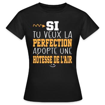 Métier Humour Femme Hôtesse de l'air - T-shirt Femme - noir - Devant - AI Model Female 172 dark (172cm)