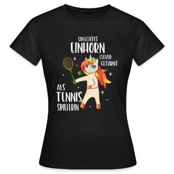 Tennis Einhorn clever getarnt als Tennis Spielerin - Frauen T-Shirt - Schwarz - Vorne - AI Model Female 172 dark (172cm)