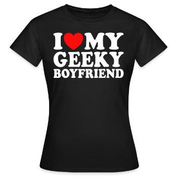 J'aime Mon Petit Ami Geek J'Adore Mon Copain Geek - T-shirt Femme - noir - Devant - AI Model Female 172 dark (172cm)