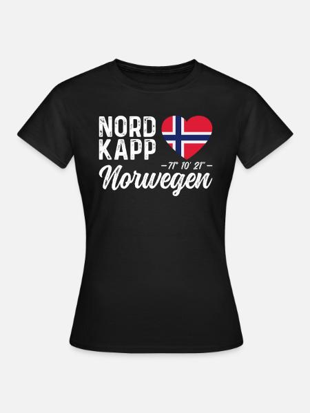 Norwegen Norway Koordinaten Norwegenflagge Nordkap - Frauen T-Shirt - Schwarz