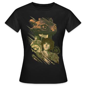 Dragons Hoquet Et Krokmou - T-shirt Femme - noir - Devant - AI Model Female 172 dark (172cm)