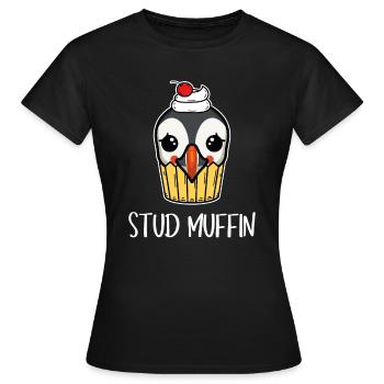 Stud Muffin Puffin Papageientaucher Wortspiel - Frauen T-Shirt - Schwarz - Vorne - AI Model Female 172 dark (172cm)