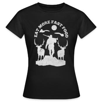 Mangez plus de fast-food Chasseurs Gardes-chasse Amateurs de chasse - T-shirt Femme - noir - Devant - AI Model Female 172 dark (172cm)