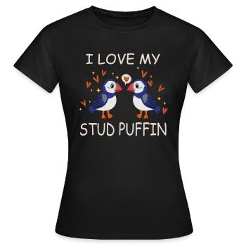 I Love My Stud Puffin Papageientaucher Beziehung - Frauen T-Shirt - Schwarz - Vorne - AI Model Female 172 dark (172cm)