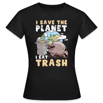 Raccoon Save Planet Eat Trash Geschenk - Frauen T-Shirt - Schwarz - Vorne - AI Model Female 172 dark (172cm)