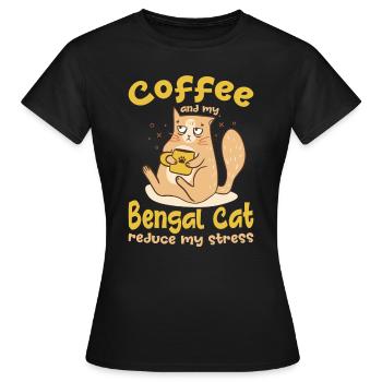 Kaffee Und Bengal Katze Reduzieren Streß Geschenk - Frauen T-Shirt - Schwarz - Vorne - AI Model Female 172 dark (172cm)