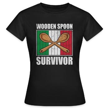 Cuillère en bois survivant Parents de l’Italie cadeau - T-shirt Femme - noir - Devant - AI Model Female 172 dark (172cm)