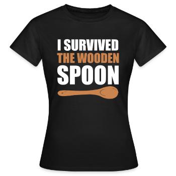 J’ai survécu à la cuillère en bois Kindererziehung - T-shirt Femme - noir - Devant - AI Model Female 172 dark (172cm)