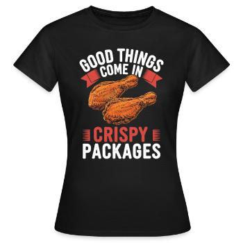 Chicken Wings Good Things Come In Crispy Packages - Women's T-Shirt - black - Front - AI Model Female 172 dark (172cm)