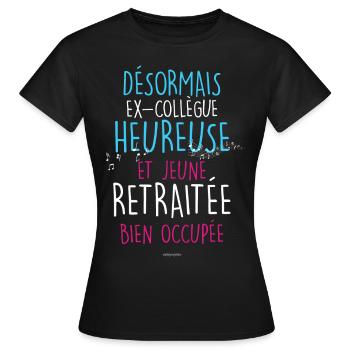 ex-collègue et retraitée heureuse cadeau Femme - T-shirt Femme - noir - Devant - AI Model Female 172 dark (172cm)