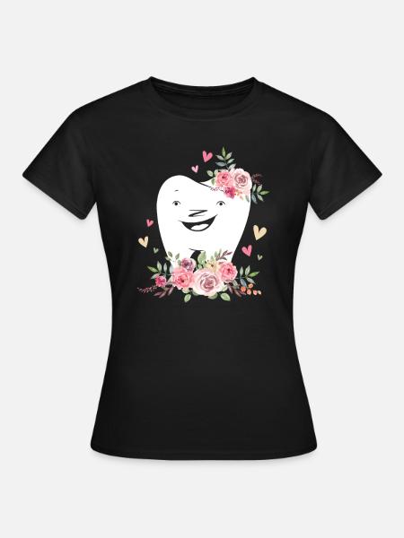 Dentiste Dentiste Hygiène dentaire Dentelle de dents Fleurs - T-shirt Femme - noir
