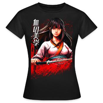 Samurai Kriegerin blutig - Frauen T-Shirt - Schwarz - Vorne - AI Model Female 172 dark (172cm)